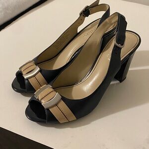 Naturalizer Black and Tan Peep-Toe Heels